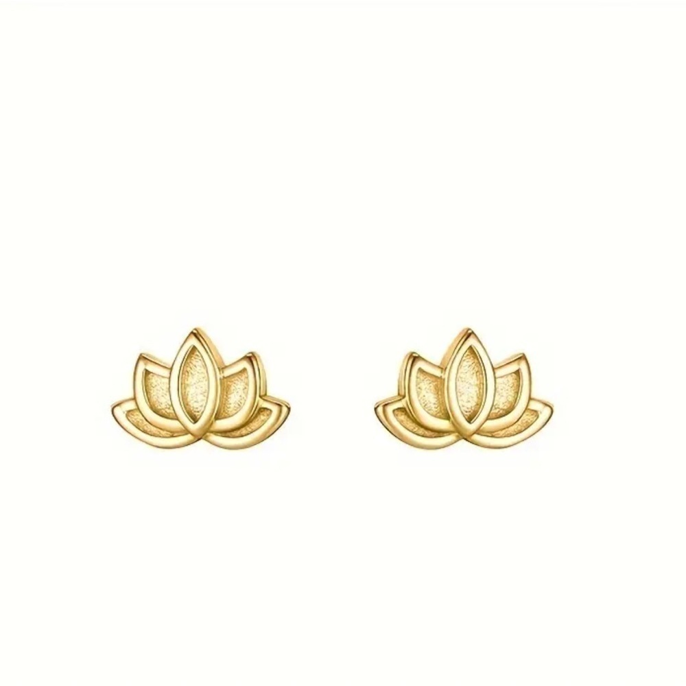 Graceful Lotus, 925 Silver-Plated Copper - Chic & Elegant Small Stud Earrings - Picture 2 of 6